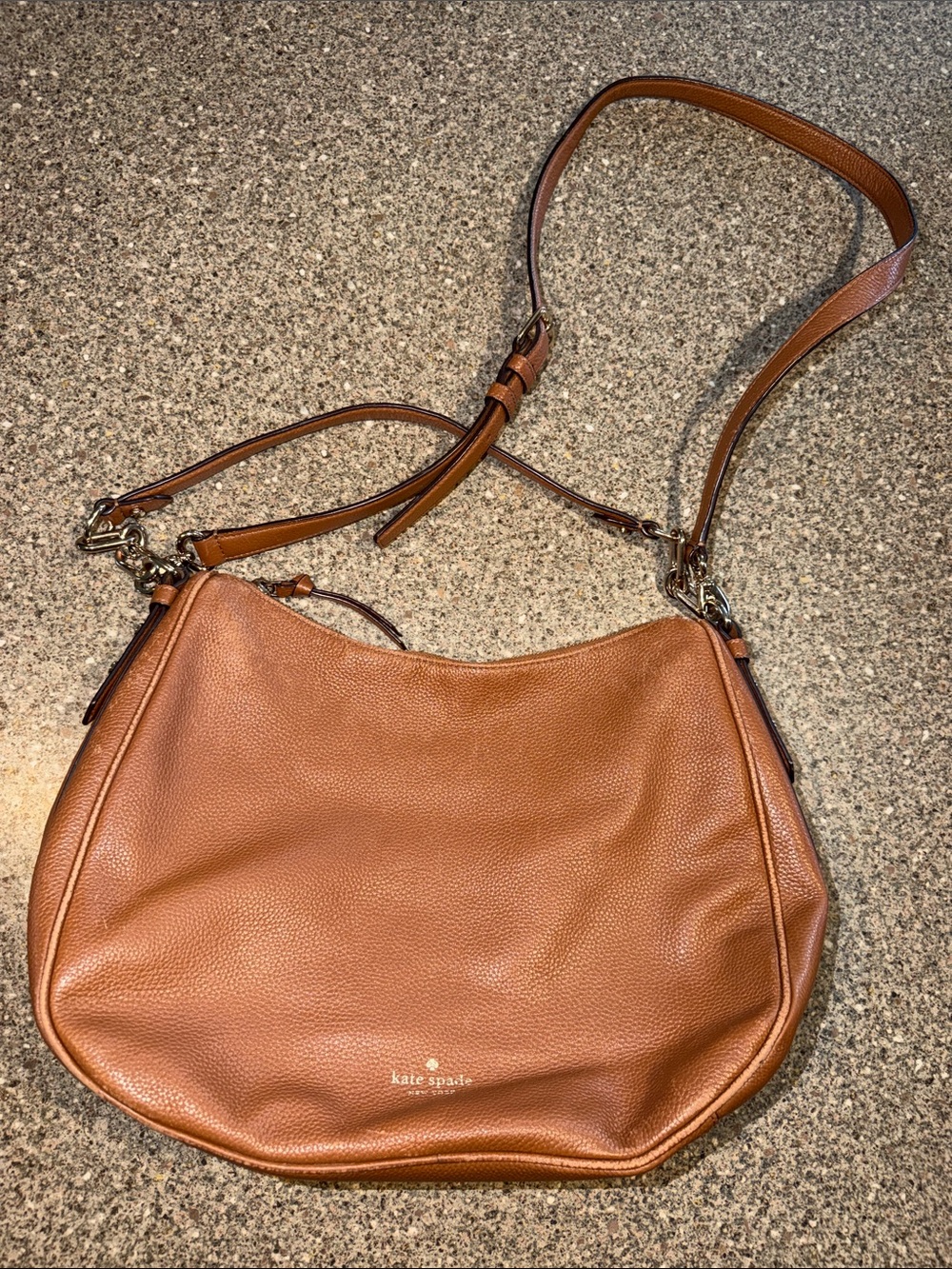 kate spade Pebbled Leather Shoulder Bag in Cognac Brown